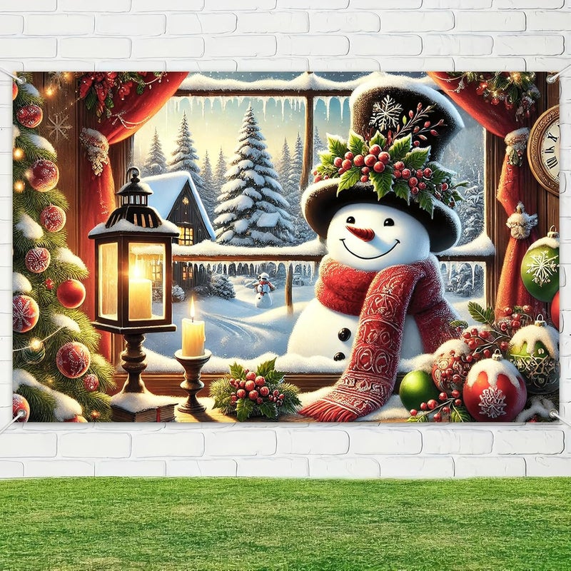 BlissYard Christmas Snowman Banner Backdrop Poster Winter Scene with Snowman Holiday Photo Booth Wall Hanging Decoration 71×43 Inch - Image 4